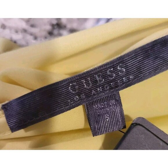 New Yellow Chiffon Strapless Tie Back Top Guess Sz S Peplum Pleated - Picture 6 of 8